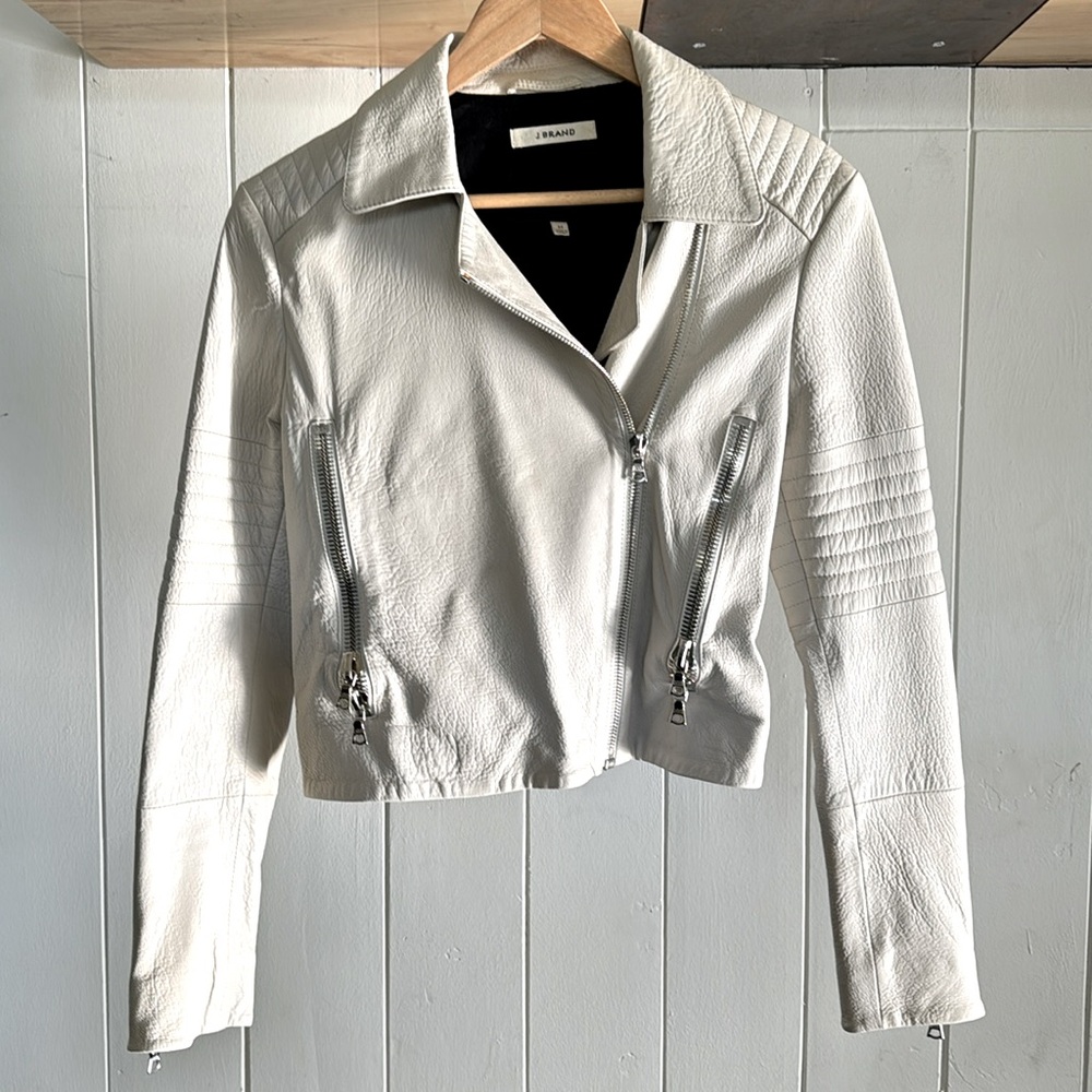 J Brand Aiah Off-White Leather Moto-Style Jacket - Women’s Size Medium